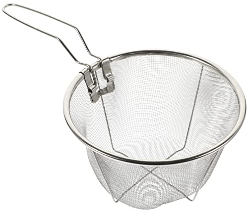 PACKOVE Stainless Steel Frying Basket with Folding Handle for Deep Frying and Quick Oil Drainage Cooking Strainer Suitable for Home and Party Use