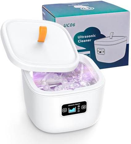 CEIEVER - Limpiador ultrasónico por ultrasonidos para dentaduras postizas, 255 ml, 45 KHz, dispositivo de limpieza para joyas, gafas, relojes, protección dental, pincel de maquillaje (blanco)