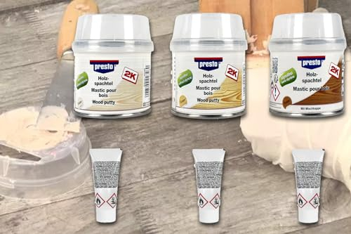 Holzspachtel, 2-Komponenten Reparatur Spachtel 250g, styrolfrei, Schadstellen und Löcher in Holz schließen ausbessern, Holzfarbe hellbraun, mittelbraun, dunkelbraun, DIY, Spachtel:mittel