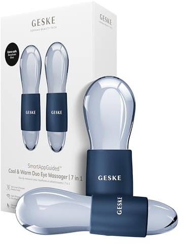 GESKE Cool & Warm Duo Eye Massager | 7 in 1 | Zwei Massagekugeln | SmartAppGuided™ | Batterielose Wärme- & Kühltechnologie | Gegen Augenringe & Tränensäcke | Anti-Aging