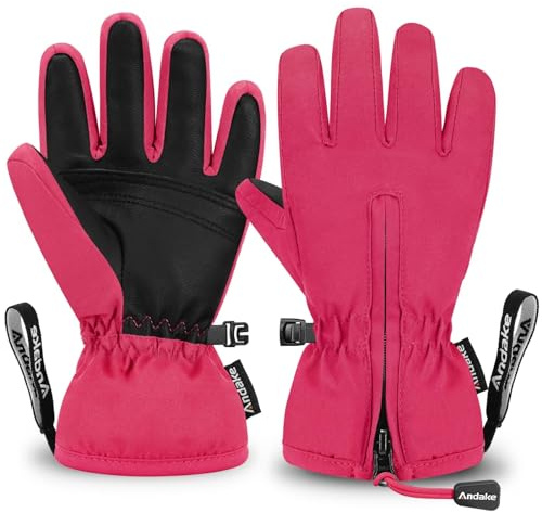 Andake Kinderhandschuhe,Winddichte,wasserdichte,Warme Winterhandschuhe,Skifahren,Outdoor-Sport,Reithandschuhe,Jungen und Mädchen（Pink, 7-10 Jahr）