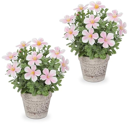 Arborus 2 STK. Kunstblumen Tisch Deko Künstliche Blumen wie Echt im Topf | Deko Blumen Klein 25 cm Künstliche Sauerklee Künstliche Plfanzen mit Blüten Kunstblumen Frühling Wohnzimmer Bad Dekor
