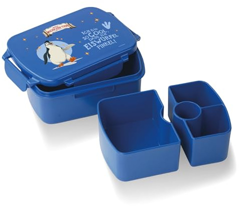 AWAVE Die Schule der Magischen Tiere Brotdose Kinder mit Fächern rPET Blau Juri Snackbox 1 L mit Deckel und 4 Fächer Unterteilung, Auslaufsicher, Pausenbox für Schule Kindergarten Picknick Reise