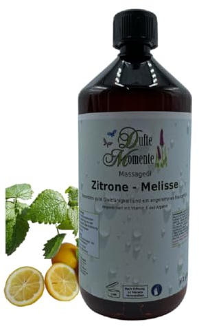 Dufte Momente Massageöl Zitrone-Melisse – 1 Liter – Pflanzenölbasis mit ätherischen Ölen – frisch & harmonisch – für Massage & Wellness – vegan & Made in Germany