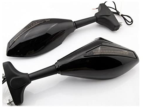 DKPMWD Motorrad Lenkerendenspiegel 3 Blue Point Arrow Motorcycle Integrated Blinker Turn Signal Gloss Mirrors Set for VFR 800 400 for RVF for RC51 Motorradspiegel