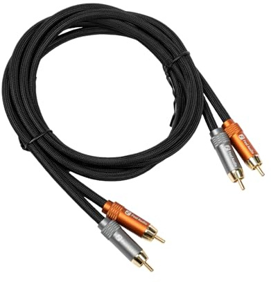 Fosi Audio 2 RCA Audio Cable, 2 Male to 2 Male Stereo Audio Cable for AV Receivers, Amplifiers, Active Speakers or Subwoofers with Gold-Plated Plugs, 1.2 m, Black