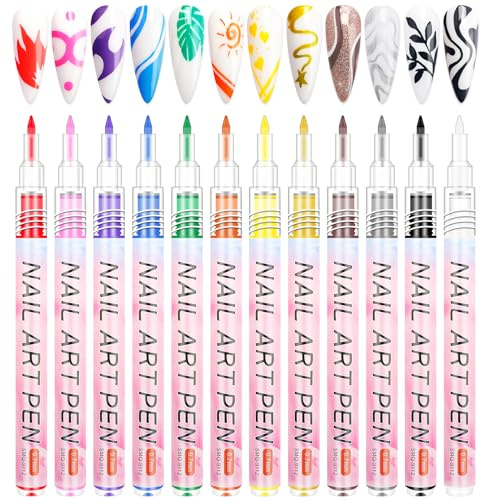 LEDSUUEI Nagellack Stift Set, 12 Farben, Nailart-Graffiti-Stift, Nagelzeichenstift, wasserfeste 3DNagelkunststift, Nagellackstifte, Nagelpunktierwerkzeuge, Acrylfarbstifte, Zeichen- und Malpunkt