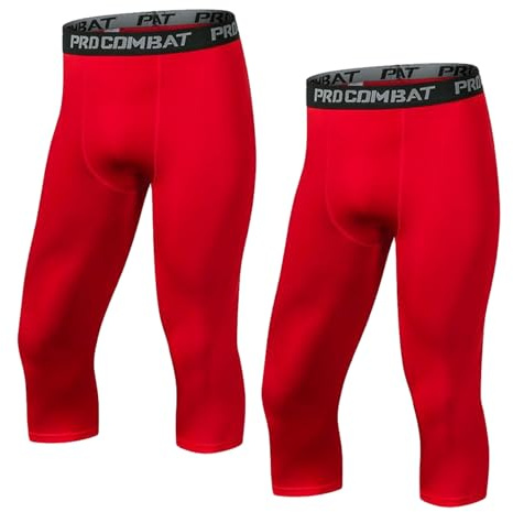 Lot de 2 Leggings de Compression 3/4 pour Homme Sport Séchage Rapide Collant Running Fitness Pantalon Base Layer (Red,Grand)