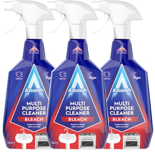 Astonish Multi-Purpose Cleaner with Bleach 750ml x3, Powerful Disinfectant, Stain Remover & Kitchen Bathroom Cleaner, Kills 99.9% Germs, Fresh Scent