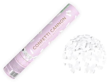 Canon à confettis avec papillons 28 cm x 12 pièces - 5 à 8 m de hauteur d'effet - Canon à confettis pour mariage, baptême, fête - tireur de pluie à confettis - bombe à confettis - blanc