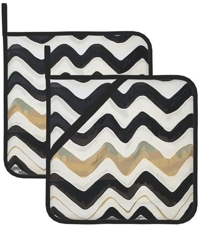 Set di 2 presine resistenti al calore, con stampa a strisce bianche e nere, presine da forno per cucina e cottura all'aperto
