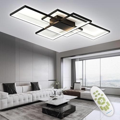 TYJY LED Deckenleuchte 105W Dimmbar 140cm Schwarz Deckenlampe Wohnzimmer | Moderne Rechteckige Wohnzimmerlampe mit Fernbedienung, 3000K-6000K, Memory Funktion, Nachtlicht, für Schlafzimmer Wohnzimmer