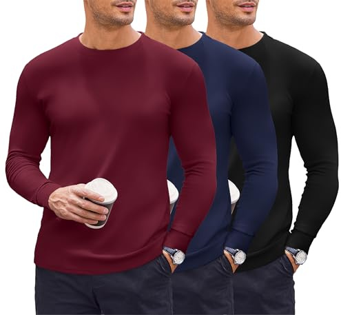 Ekouaer 3er Pack Thermounterwäsche Herren Oberteil Thermoshirt Herren Langarm Thermounterhemd Langarmshirt Männer Winter Undershirt M