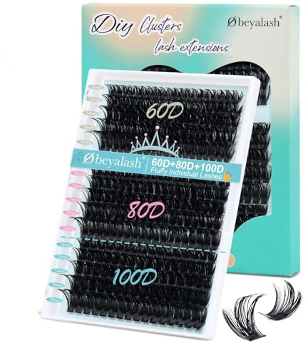 Obeyalash Fluffy Extension Cils 275Pcs 60D+80D+100D Cluster Lashes Individuels D Curl Faux Cils Individuels DIY Eyelash Extension Volume 10-18mm Volume at Home Soft