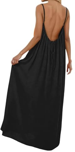 Abito a maglia da donna, per il tempo libero, con schiena scoperta, elegante, a maniche lunghe, maxi abito da donna, casual, lungo, senza maniche, per spiaggia, vacanza, matrimonio, estate