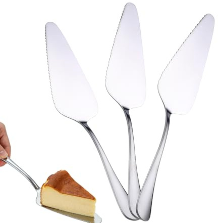 Vyqrx Tortenheber Edelstahl - Kuchenheber & Kuchenschaufel mit gezackter Kante, Ideal für Kuchenschneider, Hochzeiten & Küchengebrauch (3, Runder Griff)