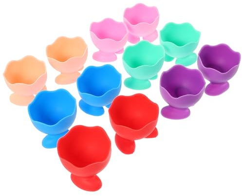 Veemoon Lot de 12 Coquetiers en Silicone Flexible Multicolores, Support à Œufs de Pâques Motifs Dessin Animé, Antidérapant et Stable, Cuisine et Décoration de Table Couleur Aléatoire