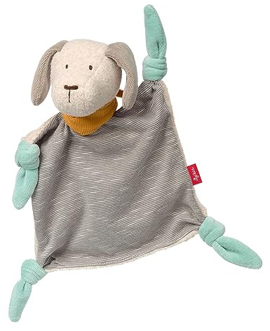 SIGIKID 41939 Schnuffeltuch Hund Signature Collection Mädchen und Jungen Babyspielzeug empfohlen ab Geburt blau, grau, 26 x 20 x 9 cm | Baby Schnuffeltuch Hund mit Schlappohren, gesticktem Gesicht und 4 Knotenzipfeln – aus Teddyfleece, Jersey und Nickiplüsch