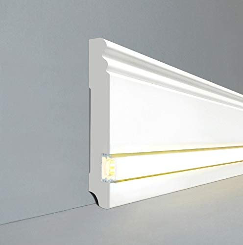 LEDLicht Berliner - Battiscopa a LED, profilo di Berlino, 115 x 19 mm, in MDF, 719,115 l, battiscopa LED, battiscopa professionale, con copertura bianca, colore: Bianco