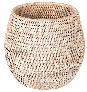 KOUBOO La Jolla Coco Rattan Bowl, White-Wash, Small Planter