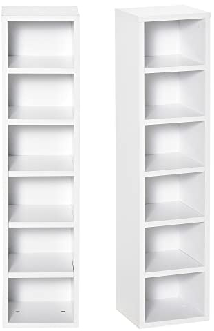 HOMCOM Lot de 2 étagères colonnes Armoire de Rangement CD-DVD 6 + 6 Compartiments dim. 21L x 19l x 88H cm capacité Max. 160 CD Blanc
