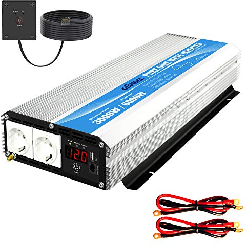 GIANDEL Inversor de Corriente 3000W Onda Sinusoidal Pura Compatible con LiFePO4 Convertidor 12v 220v 230v con Mando a Distancia & Pantalla LED para Autocaravana camión Camper