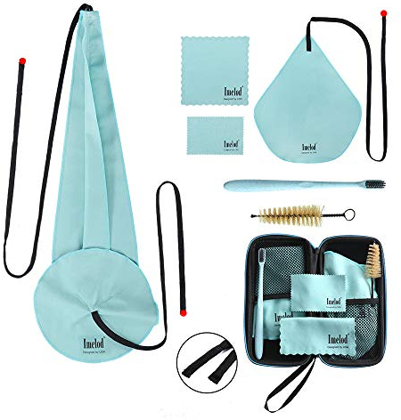 Imelod Saxophon-Reinigungsset mit Tasche für Alt-Tenor-Klarinettenflöte und andere Wind- & Holzblas-Strukturen inkl. Saxophon-Reinigungstuch (4 Stück), Mundstück-Bürste (hellblau)