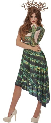 Smiffys Medusa Kostüm, Grün, Kleid und Stirnband