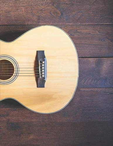 Notenheft: Das Notenbuch für alle Gitarristen ♦ über 100 blanko Seiten im A4+ Format zum niederschreiben deiner besten Songs und Lieder ♦ Motiv: Gitarre auf Fußboden