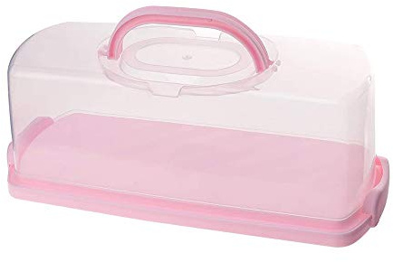Boite à cake rectangulaire, Boite à pain grille, Boîte de Gâteau Haute Plastique, Cloche alimentaire transparent, protection et transport des aliments, 35 x 15 x 13 cm (Rose Clair)