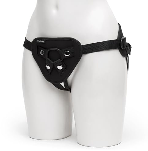 Lovehoney Full Back Strap On Harness - Adjustable Harness for Pegging - Full Back Style Provides Extra Support - Includes 3 O-Rings - Pocket for Bullet Vibrator - Machine Washable - Black