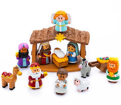 JOYIN 13 PCS Christmas Little Nativity Playset, Reenact Miniature Toys Nativity Set, Christmas Manger Scene for Kids, Present, Xmas Decorations