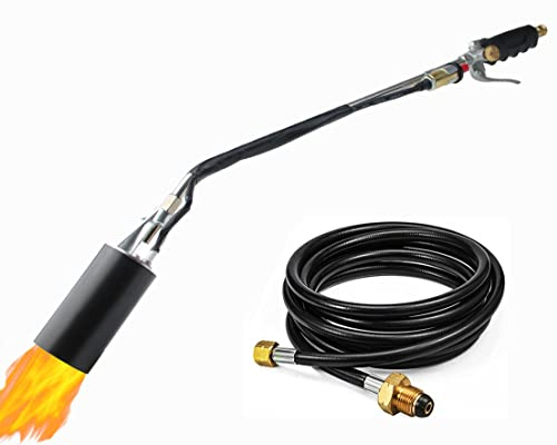 Propanfackel Unkrautbrenner, Hochleistungs-Unkrautbrenner 800.000 BTU, Hochleistungs-Unkrautbrenner Doppelventil mit Druckknopfzündung Flammenwerfer und langer Schlauch