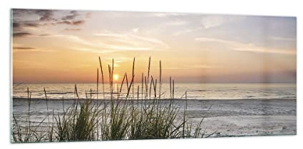 ARTTOR Glasbild 100x40cm Wandbild Glasdruck Landschaften Maritim - 4201 | Westen Sonne Strand Panorama Groß Modern Dekoration Wohnzimmer Schlafzimmer Küche Wanddeko Kunstdruck Art Wall Decor ARTTOR