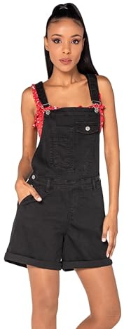 Nina Carter S511 Damen kurze Latzhose Jeans Boyfriend Denim Overall Jumpsuit Used-Look Sommeroverall (S, Schwarz (S511-6))