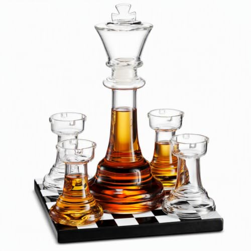 Godinger Whiskey Dekanter und Whiskey Gläser Schnapsgläser Set, Schach Dekanter Set, King Liquor Dekanter, Whiskey Geschenksets