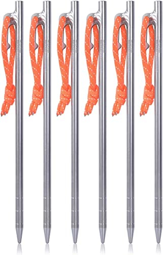 JORAsa 6 Stück Titan Zeltheringe Camp Metallheringe Heringe Outdoor Camping Markisenheringe Strapazierfähige Zeltnägel Lange und langlebige Zeltheringe für Hard Gound Ti1564B
