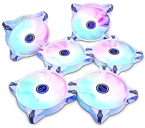 DS White Static RGB LED 120MM Computer Case Fans for PC Cases, CPU Coolers, Radiators System (6 Pack rgb fans kit, E Series)