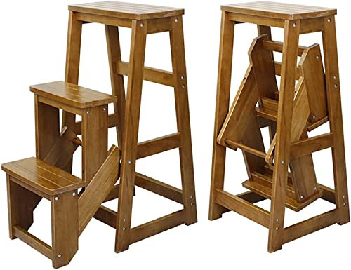 Escabeau pliable Escabeau Marches Pliable Escabeau pliable à 3 marches avec siège multifonction 3 en 1 marchepied en bois massif échelle d'affichage et étagère de rangement chaise d'échelle pliante co