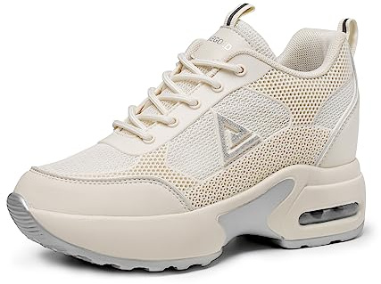 AONEGOLD Tenis de plataforma de punto para mujer, con cuñas ocultas, de caña alta, atléticos, para caminar, con tacón alto, malla, a la, beige (99Beige), 40 EU