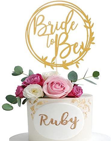 Tortenaufsatz mit Aufschrift Bride To Be, elegante Brautparty und Junggesellinnenabschied, glitzernder Mittelpunkt für Hochzeitsfeiern