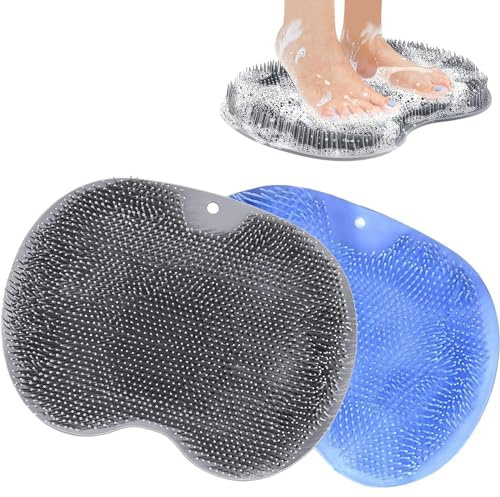 Feet Cleaner (Blue+Grey) Piedi Scrubber per Doccia, Massaggiatore Piedi In Silicone, Spazzola per Il Piede con Ventose Antiscivolo per Esfoliazione, Digitopressione