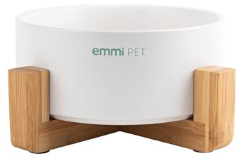 Emmi-Pet Cuenco de Cerámica Con Soporte de Madera, Comedero para Perros y Gatos, Pequeños y Grandes, 750 ml