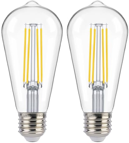 FLSNT Dusk to Dawn Outdoor Sensor ST19 LED Edison Bulb, 5000K Daylight, 7W (60W Eqv.), 800LM,Vintage Filament E26 Base, Auto On/Off Photocell Automatic for Energy-Efficient Outdoor Lighting, 2 Pack
