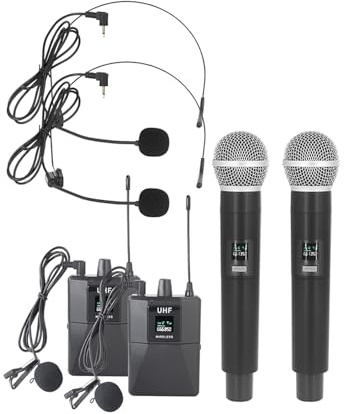 YIWENG wireless microphone,Wireless Microphone Professional UHF Wireless Mic System Handheld Dual Microphone with Receiver Wearable Transmitter Headworn and Microphones for Meeting Party Church DJ Wed