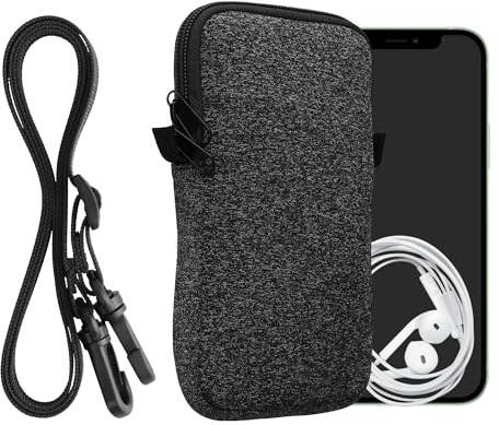 kwmobile Neopren telefonväska XL – 6,7/6,7 tum – 17,2 x 8,4 cm universell fodralhållare med nackrem och dragkedja – antracit/vit