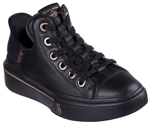 Skechers Snoop One OG - Tenis de Piel para Mujer, Malla de Cuero Negro con Ribete en Oro Rosa, 40 EU