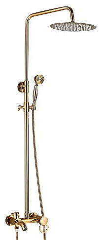 LANNADD Gold Regendusche Set, Wandmontage Duscharmatur Komplettset, Mit Handbrause und Verstellbarer Duschstange Brausegarnitur Bad Duschsystem Brausegarnitur Geeignet für Bäder