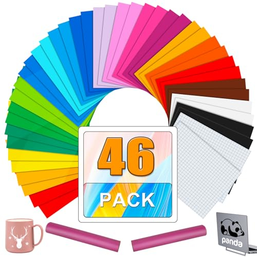 Leiortufa Vinylfolie Plotter, 30.5x20.5cm Selbstklebende Folie, Vinylfolie in gängiger Plotter Größe, Pack of 46 Sheets Plotterfolie Vinyl für Mugs, Home, Auto, DIY