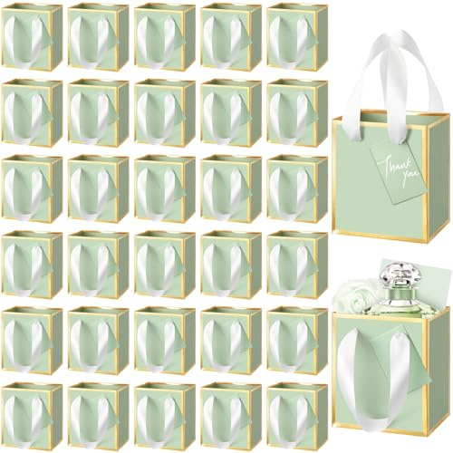 Yeaqee Mini-Geschenktüten aus metallischem Papier mit Griffen, 10,2 x 7,9 x 11,4 cm, kleine Geschenktüten mit Dankesanhänger, für Hochzeit, Muttertag, Abschluss, Geburtstag, Willkommensrückgabe